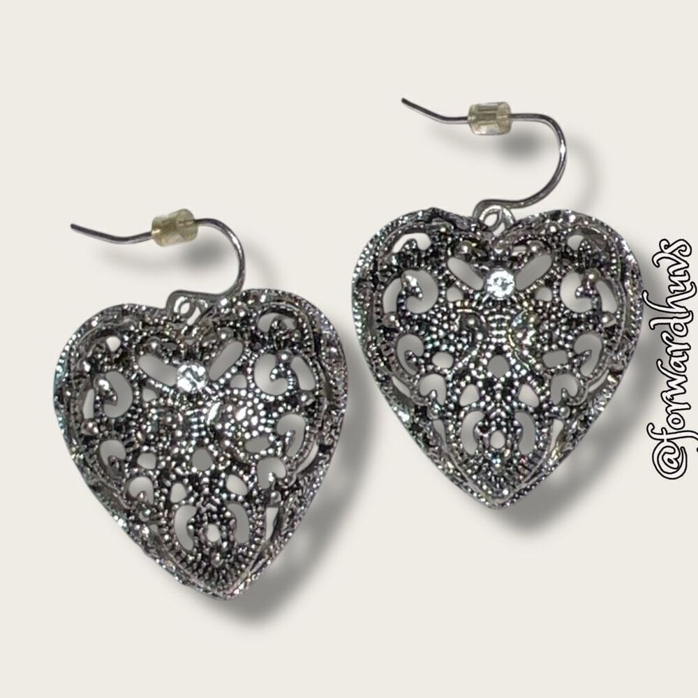 Bundle Sale 3 for $15 | Heart-Shaped Silver Tone Earrings with Rhinestone